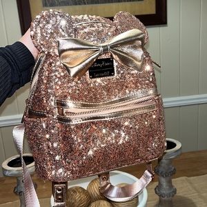 Disney Loungefly Rose Gold Glitter Book Bag